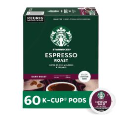 Starbucks K-Cup Coffee Pods, Dark Roast Coffee, Espresso Roast for Keurig Coffee Makers, 100% Arabica, 6 Boxes (60 Pods Total)