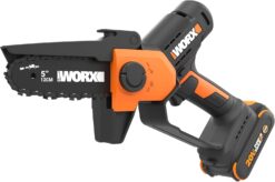 WORX WG326 Mini Chainsaw, 20V 5'' Pruning Saw, 25 ft/s Chain Speed, Only 3.49 lbs, Includes 20V 2.0 Ah Battery and Charger