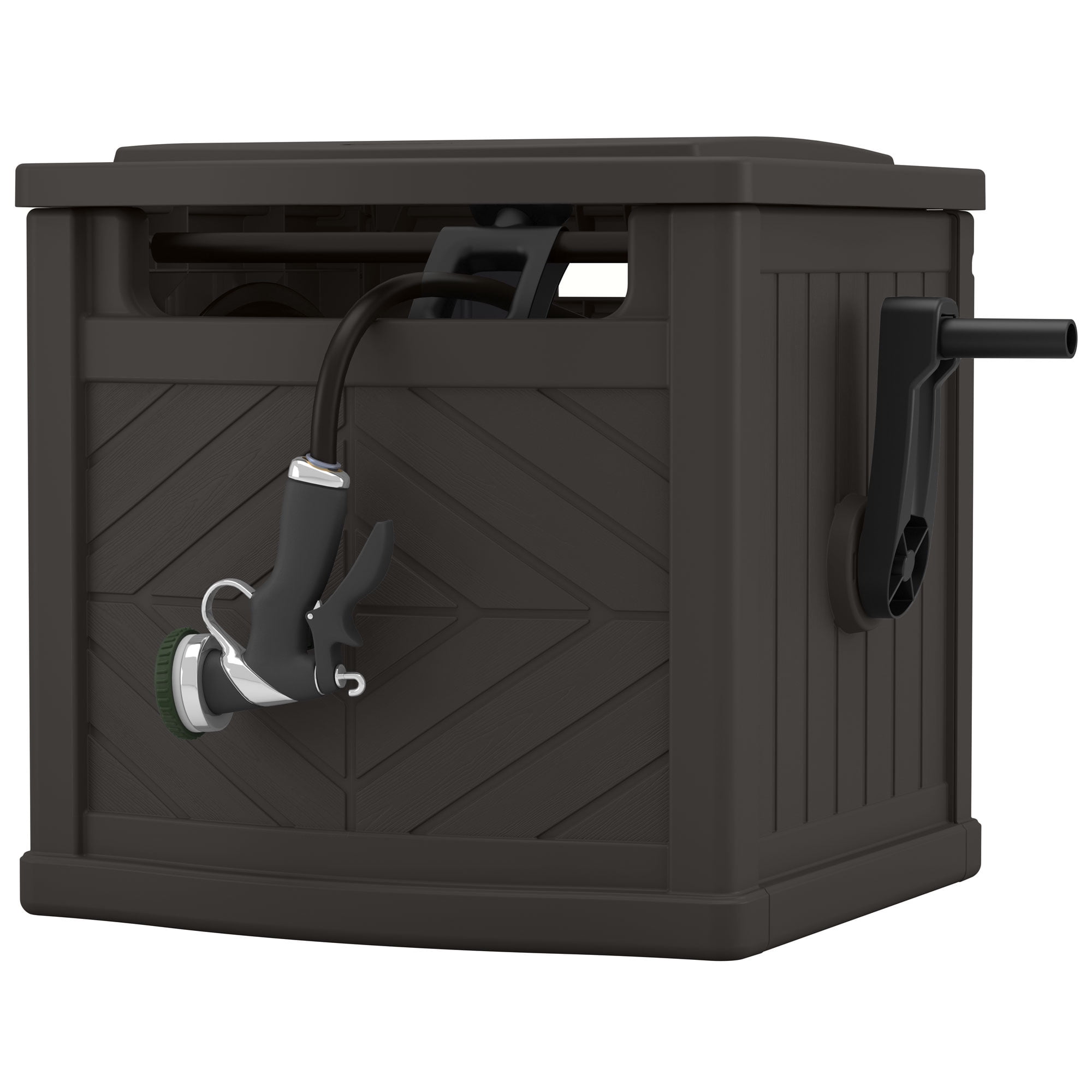 Suncast 150 ft. Slide Trak Hose Hideaway for 5/8" Hoses, Crank Handle for Easy Winding, Weather-Resistant Durable Resin Construction