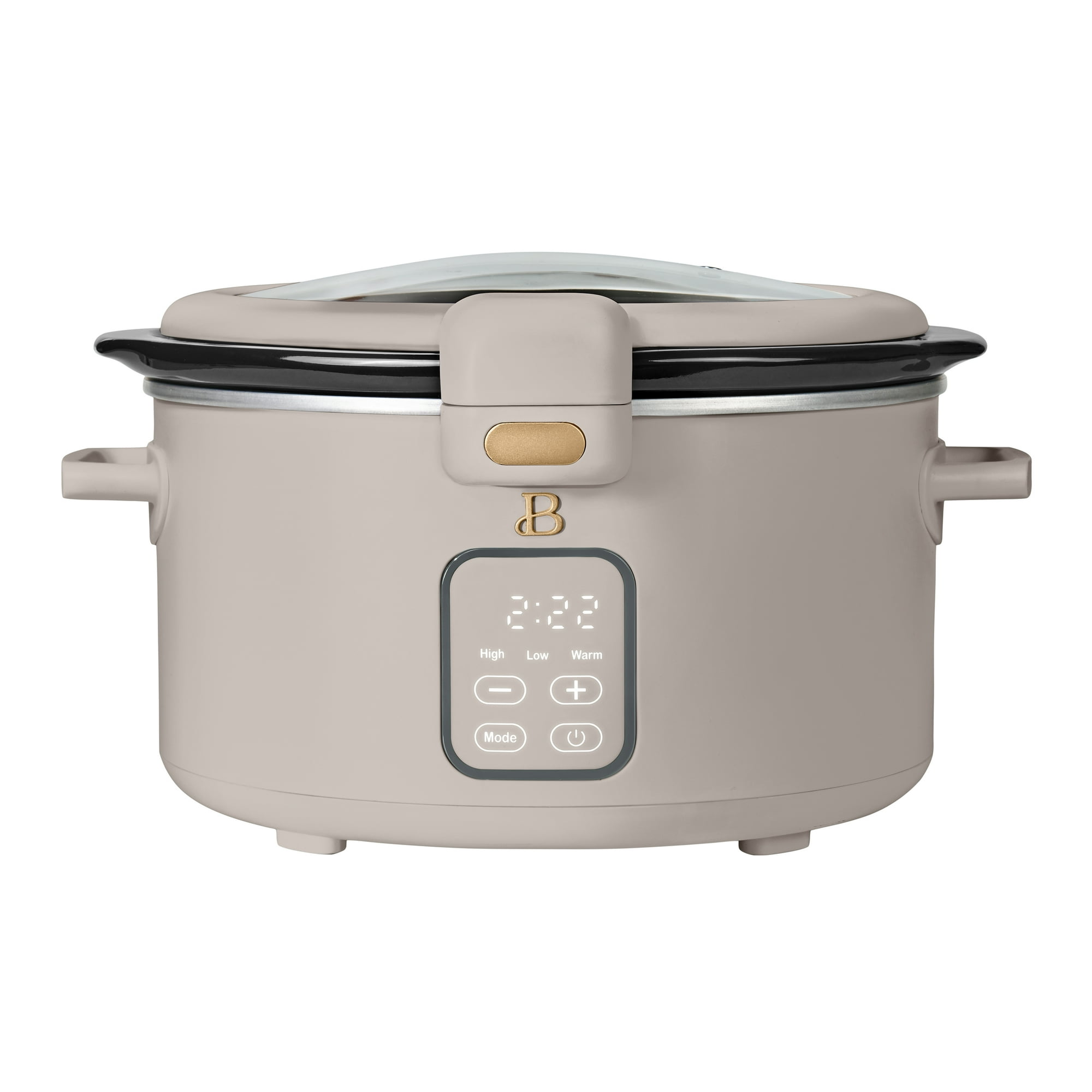 Beautiful 4 Qt Digital Slow Cooker with Hinged Locking Lid, Porcini Taupe by Drew Barrymore
