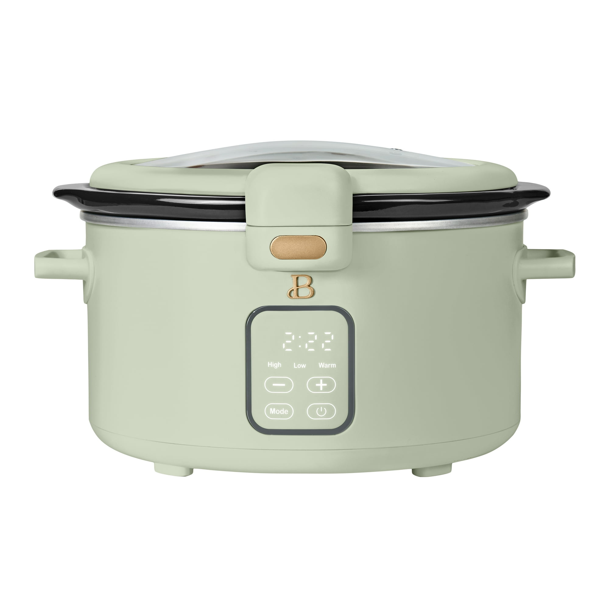 Beautiful 4 Qt Digital Slow Cooker with Hinged Locking Lid, Sage Green by Drew Barrymore