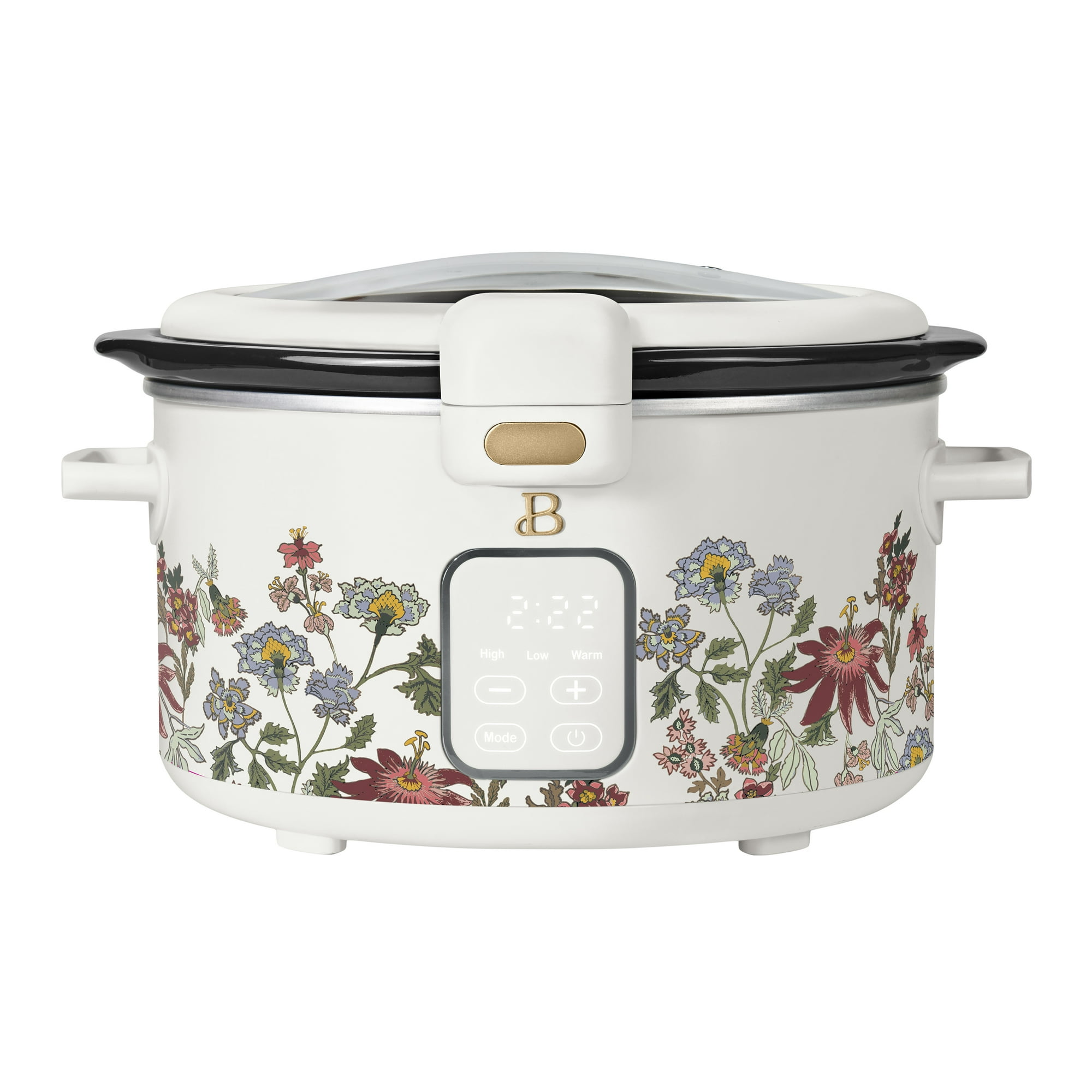 Beautiful 4 Qt Digital Slow Cooker with Hinged Locking Lid, Wildflower White by Drew Barrymore