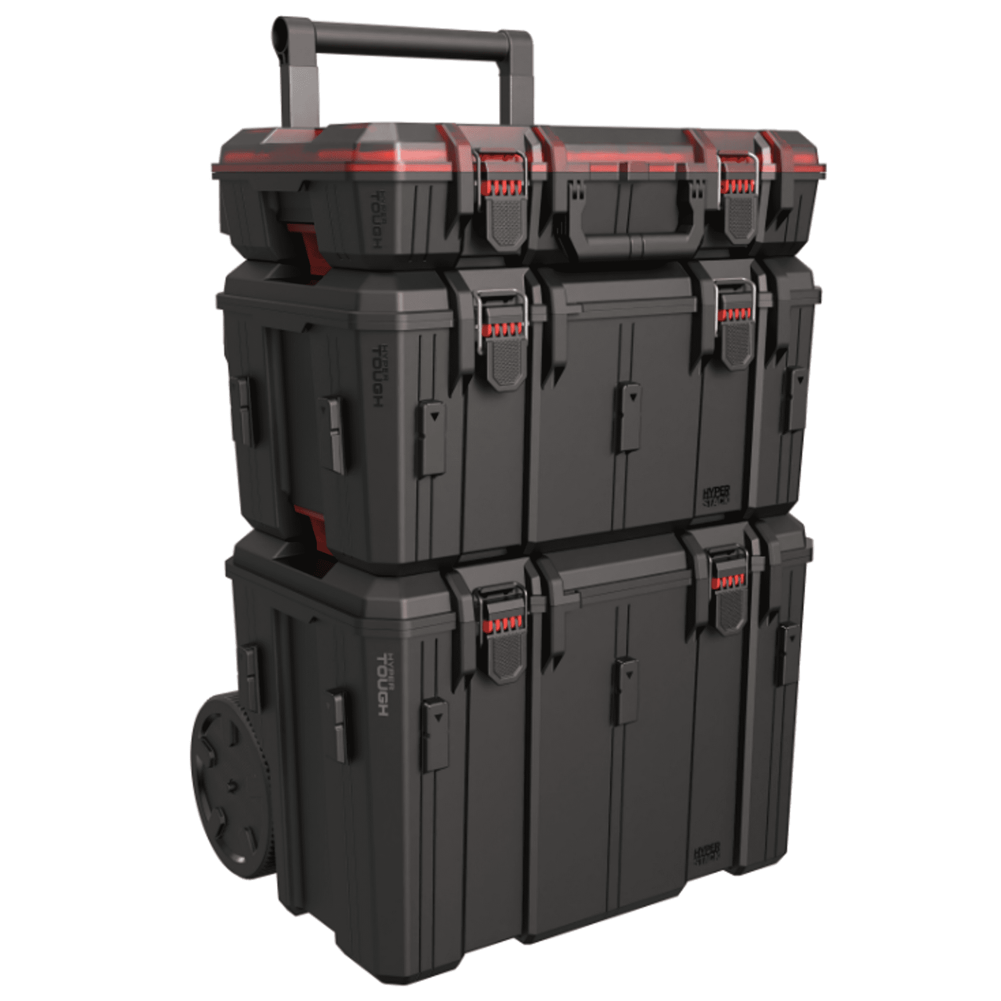 Hyper Tough Hyper Stack Heavy Duty 3 Piece Modular Rolling Toolbox System, Black