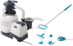 Intex 2100 Gallon Per Hour Above Ground Pool Sand Filter Pool Pump with Deluxe Pool Maintenance Kit