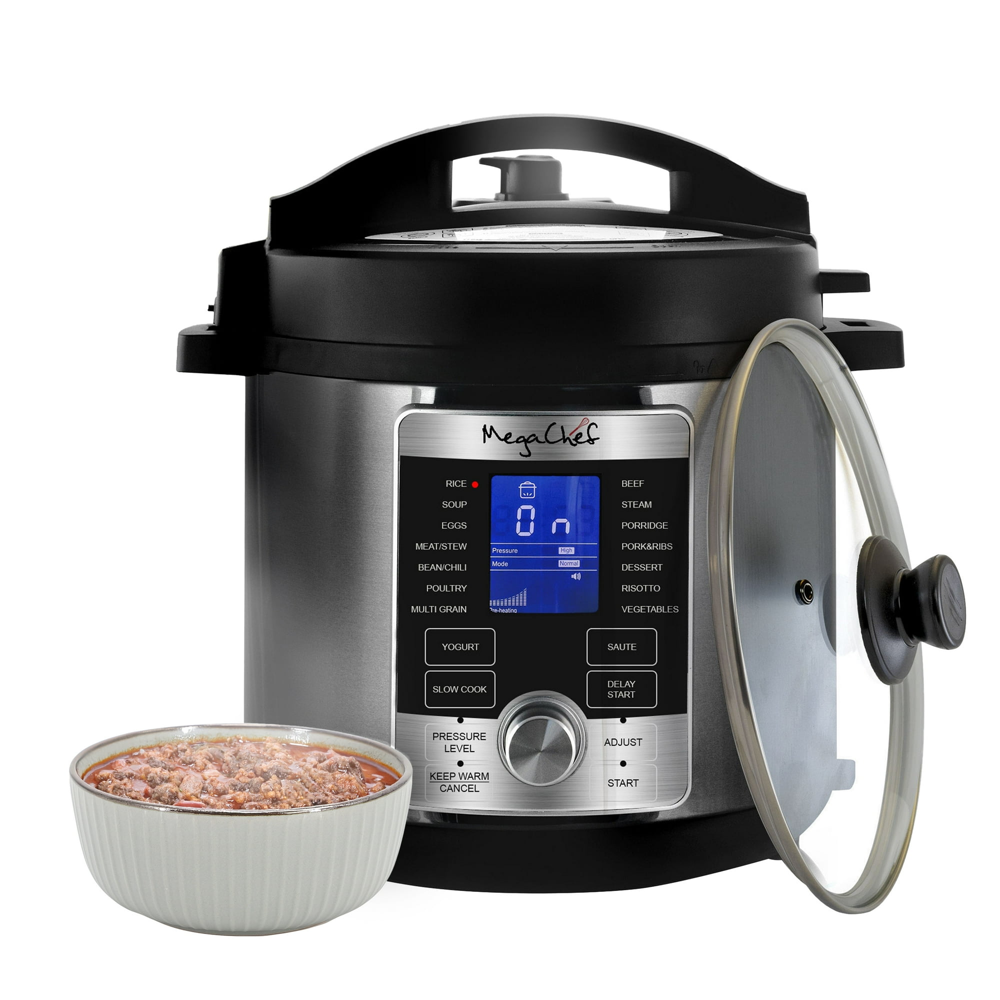 Megachef 6 Quart Stainless Steel Electric Digital Pressure Cooker with Lid