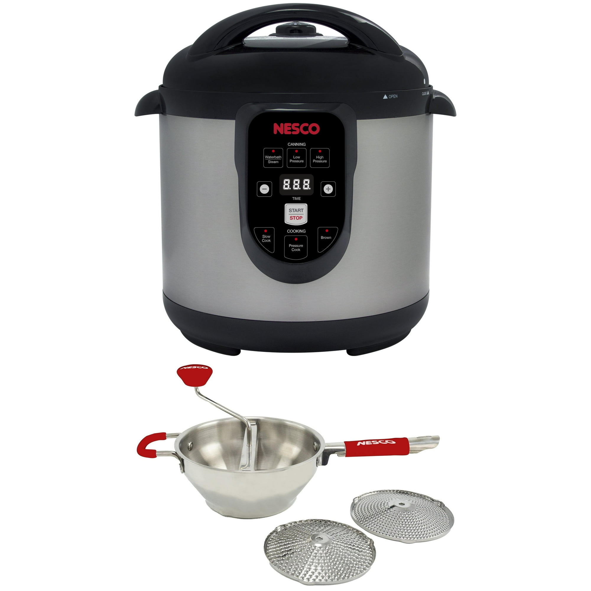 NESCO® 9.5 Qt Smart Pressure Canner & 32 oz Stainless Steel Food Mill Bundle