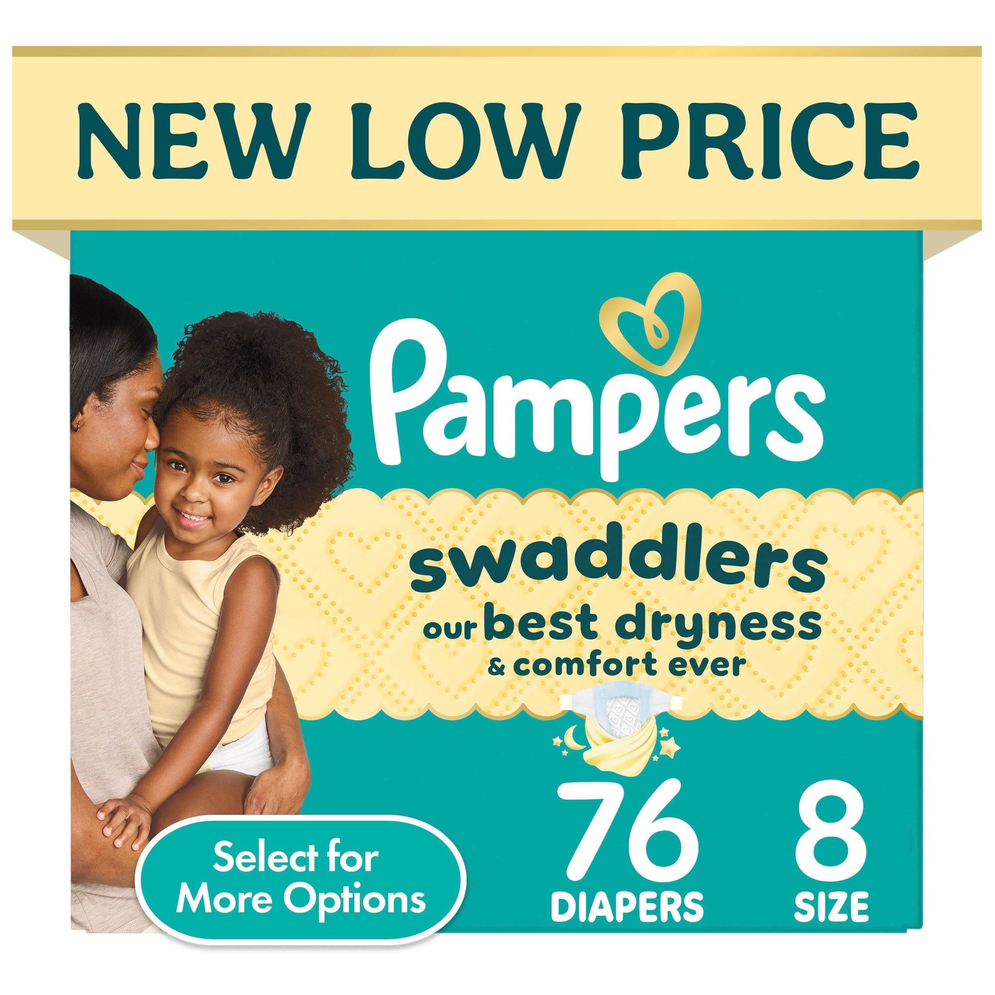 Pampers Swaddlers Diapers, Size 8 (>30 lbs), 76 Count, Absorbent, Keeps Baby Dry and Comfortable