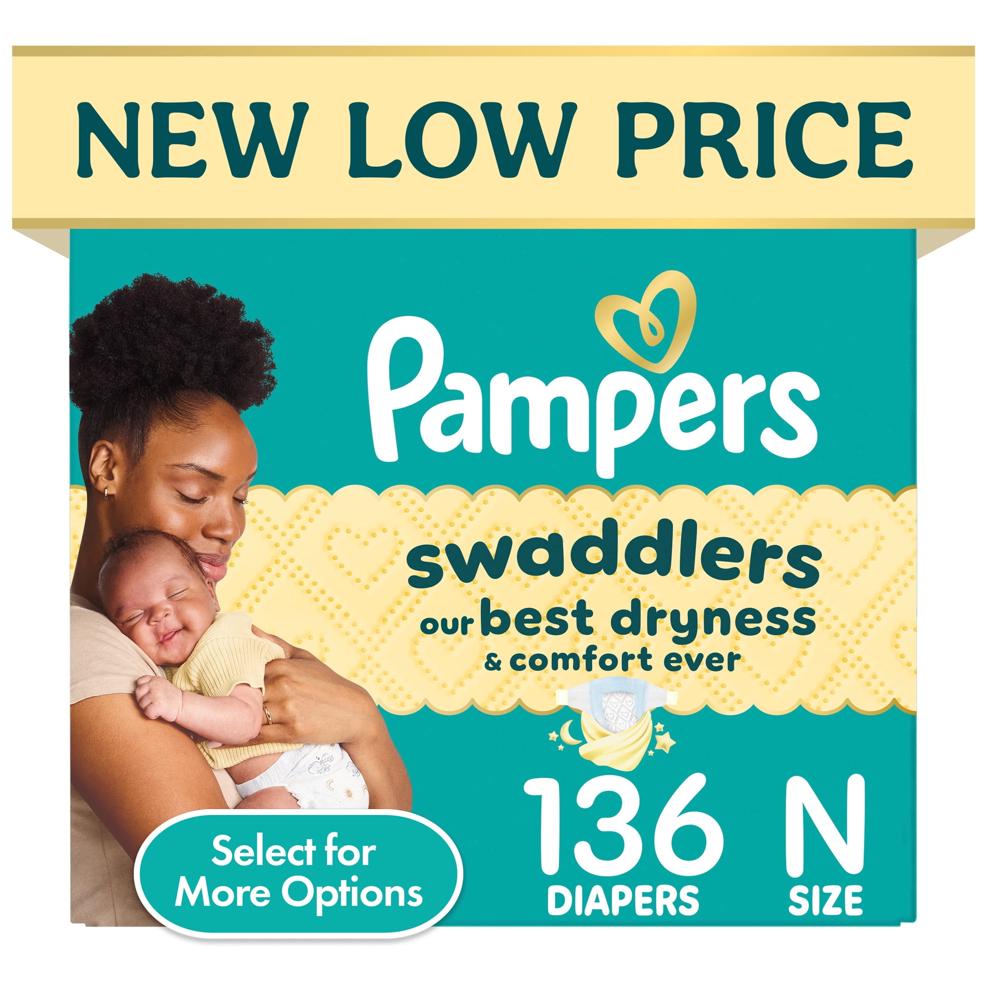 Pampers Swaddlers Diapers, Size 0, 136 Count