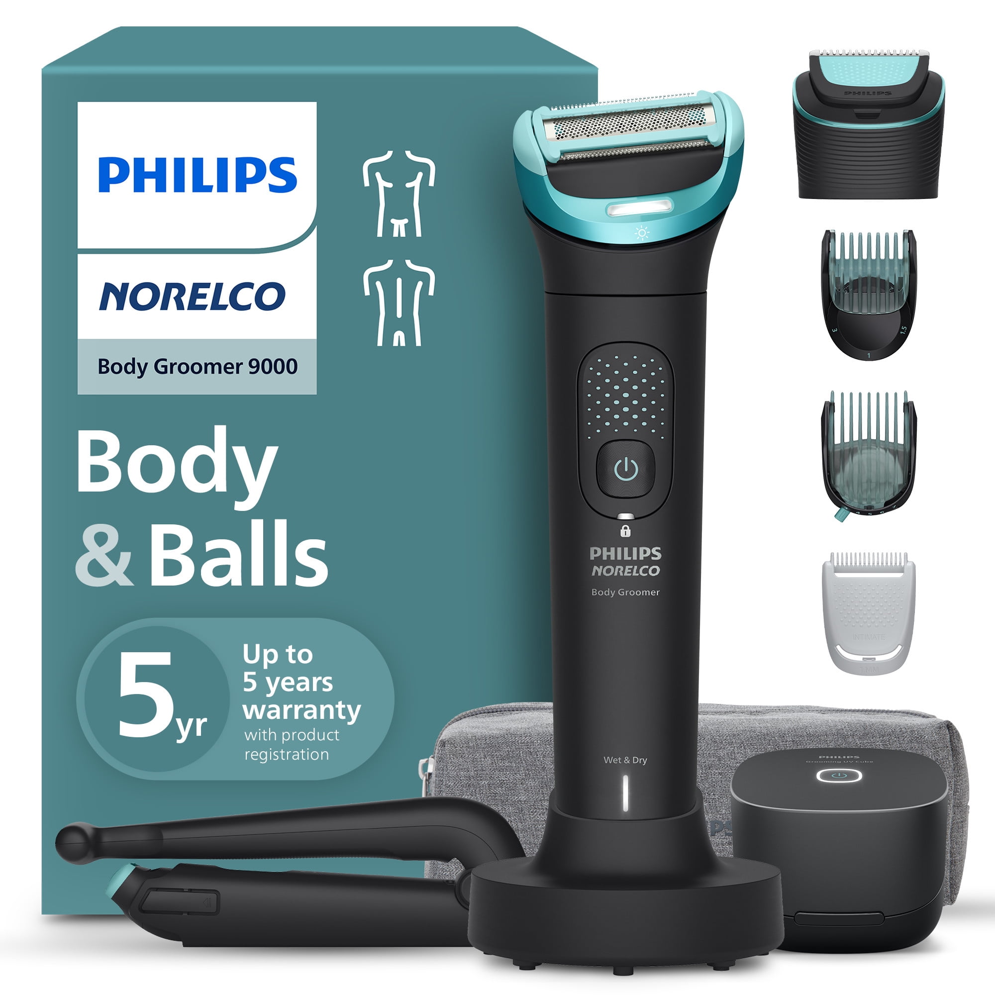 Philips Norelco Body Groomer 9000 Series, Body Hair Trimmer For Men & Intimate Shaver System, BG9480/50