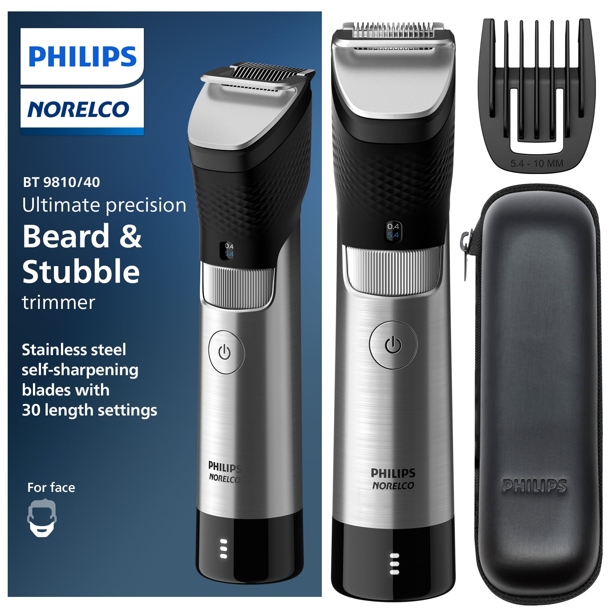 Norelco Philips Series 9000, Ultimate Precision Beard and Hair Trimmer with Beard Sense Technology For An Even Trim, BT9810/40
