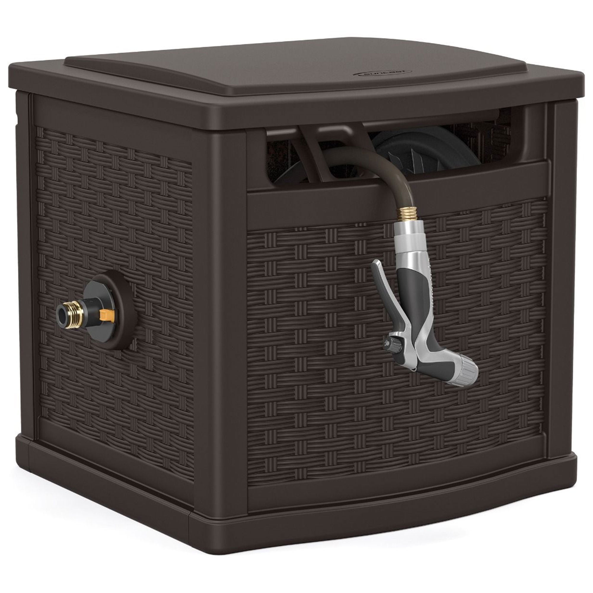 Suncast 150 Foot Slide Trak Outdoor Garden Water Hose Hideaway, Java